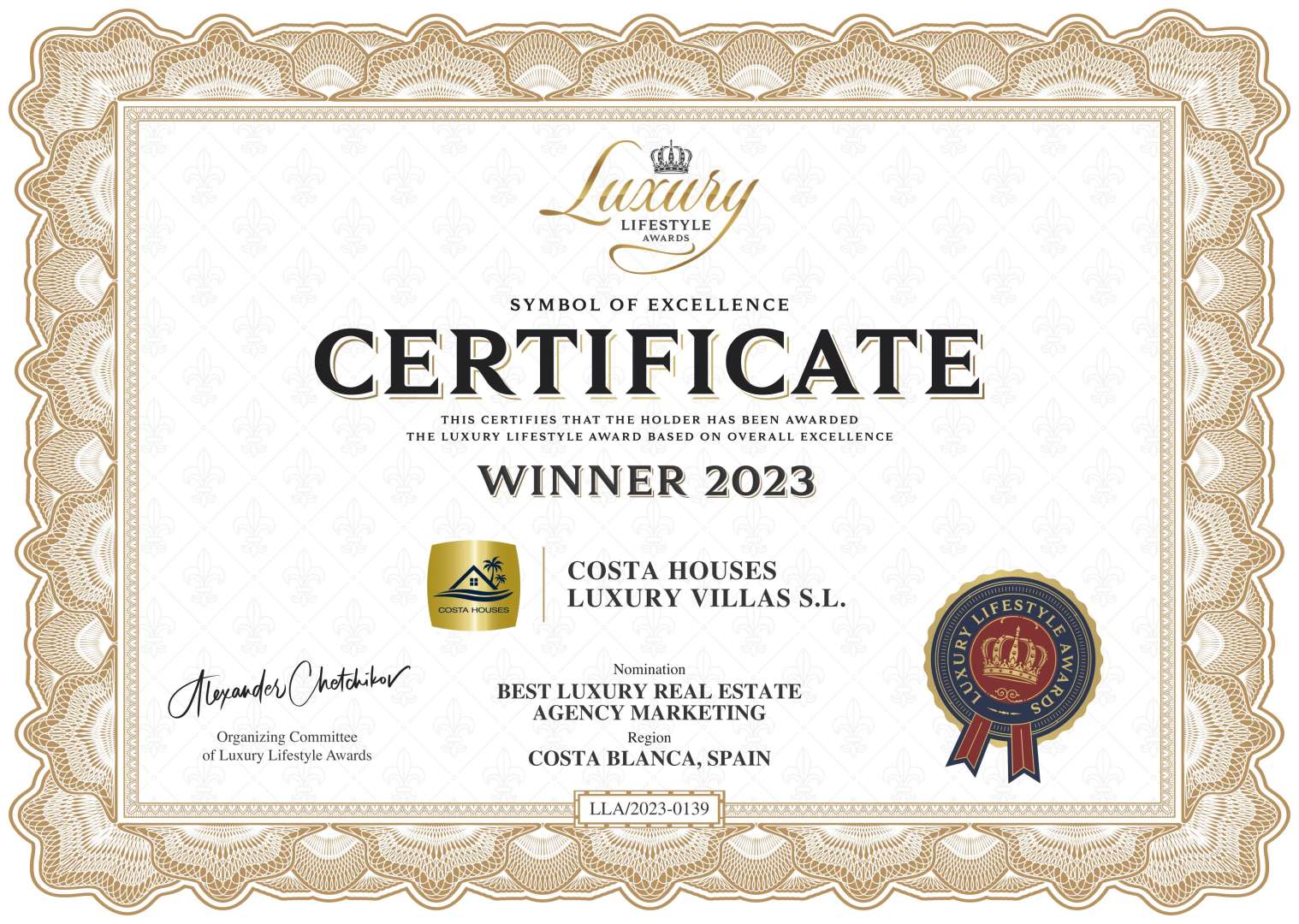 COSTA HOUSES ®️ - Certificate 2023